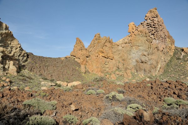 Roques de García, Teide plateau, frozen lava fields and lava columns
