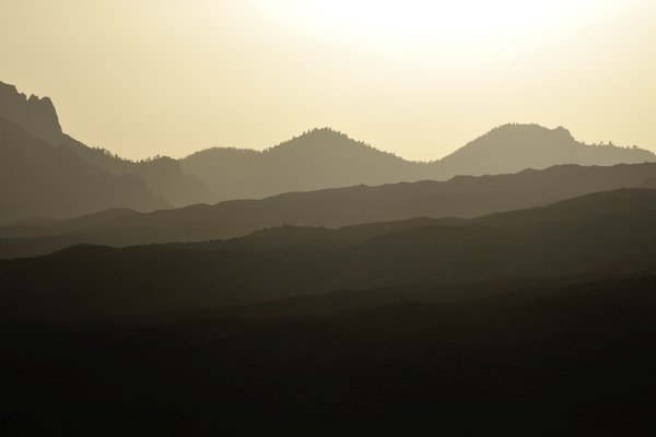 Teide plateau, sunset agains the light